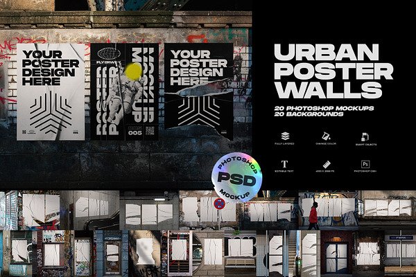 Urban Poster Wall Mockups | Photoshop Templates ~ Creative Market