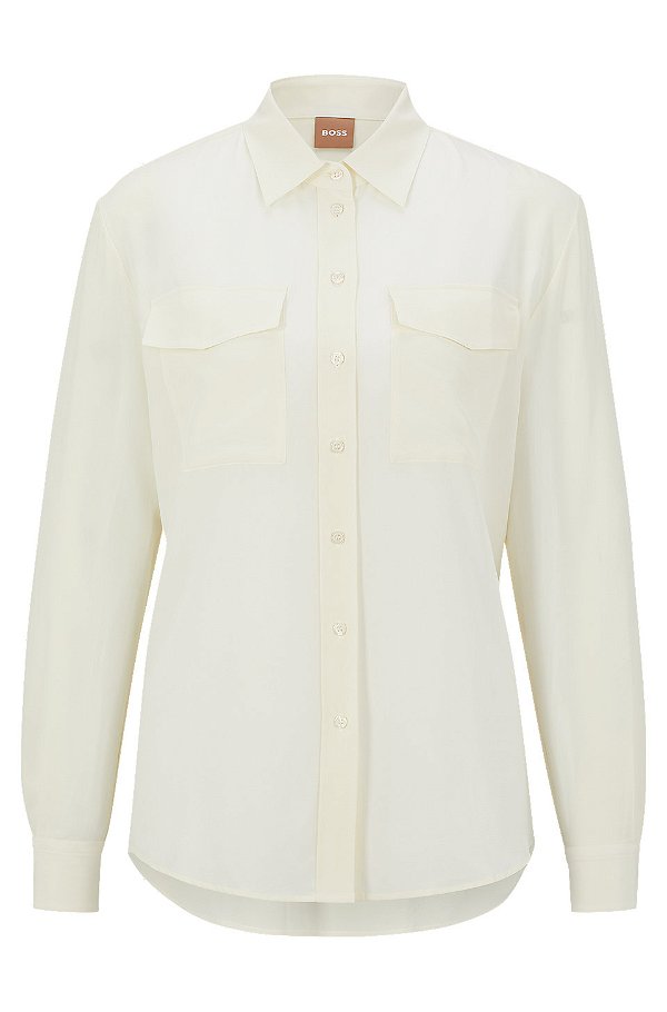 BOSS - Regular-fit blouse in sandwashed silk canvas