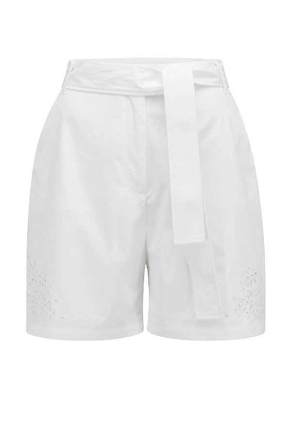 BOSS - Belted shorts in cotton with broderie anglaise