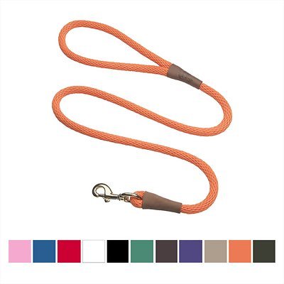Mendota Products Large Snap Solid Rope Dog Leash, Orange, 6-ft long, 1/2-in wide