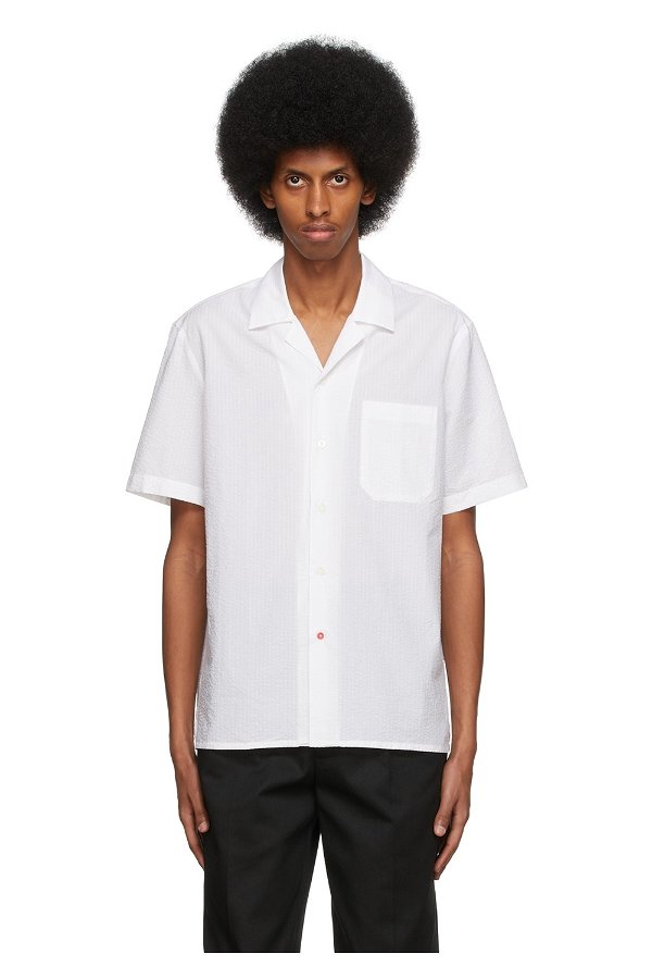 Isaia: White Camp Collar Seersucker Shirt | SSENSE
