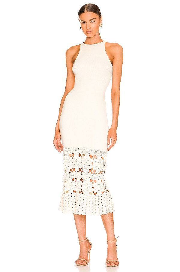Tularosa Finley Midi Dress w/ Crochet Flowers in Ivory | REVOLVE
