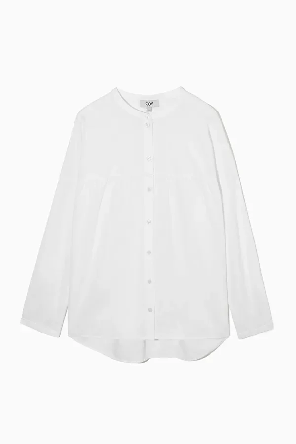 RELAXED-FIT GRANDAD-COLLAR LINEN SHIRT - WHITE - Shirts - COS
