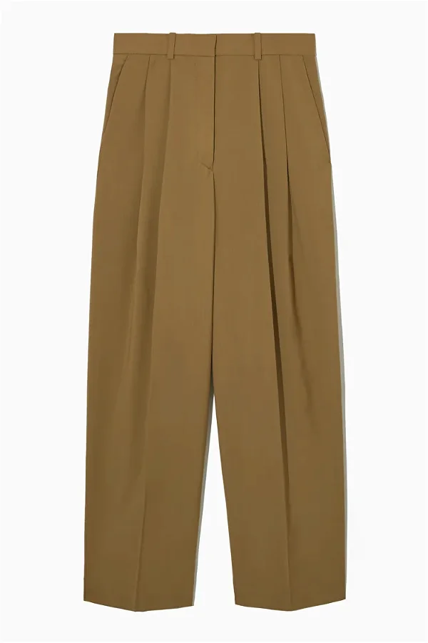 WIDE-LEG PLEATED PANTS - BROWN - Trousers - COS