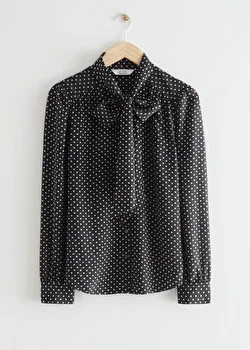 Neck Tie Silk Blouse - Black Polka Dots - Blouses - & Other Stories US
