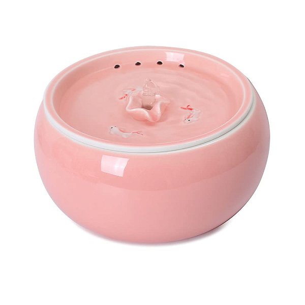 Ceramic Pet Water Dispenser Automatic,Pink Goldfish Cat Water Fountain Suitable for Cats and Dogs,Scratch Resistant Cat Water Fountain Easy to Clean and Ultra Quiet