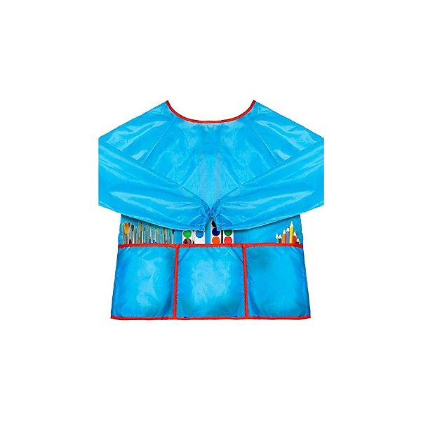 Kids Art Smock Long Sleeve Painting Aprons Waterproof and Paint Repellent (Blue, Ages 2 - 4)