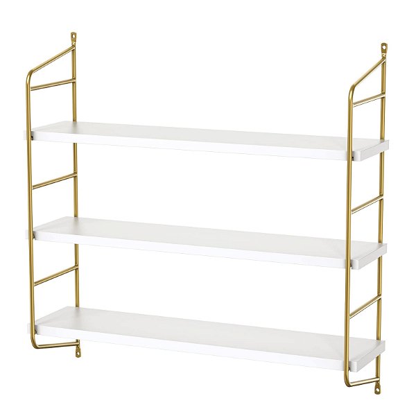 AMADA HOMEFURNISHING Floating Shelves Wall Mounted, Gold Wall Shelves for Living Room, Bedroom, Bathroom, Kitchen, 3 Tier Bookshelf 24 Inch White and Gold - AMFS15