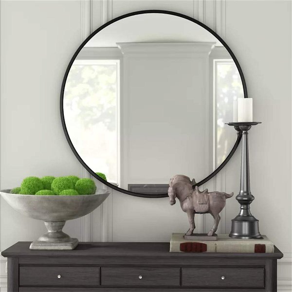 IPOUF 24”Round Mirror, Black Large Circle Metal Frame Wall Mirror for Bathroom, Entryway, Living Room,Vanity Black 24in