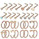 Hypoallergenic 20G Nose Ring Hoop Surgical Steel L-Shaped Nose Rings Studs Screw Nose Piercing Jewelry Hoop Nose rings for Women(gold silver black colored)