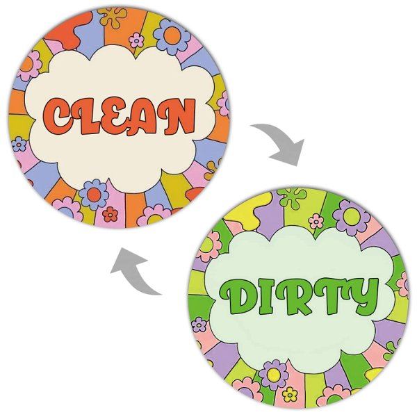 GEEKBEAR Clean Dirty Magnet for Dishwasher (05. Happy Flower) - Double Sided and Reversible Clean Dirty Sign Indicator - Flip Dishwasher Magnet with Bonus Adhesive Metal Plate - Kitchen Decor