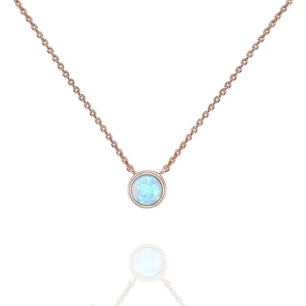 PAVOI 14K Rose Gold Plated Round Created White Opal Necklace | Opal Necklaces for Women