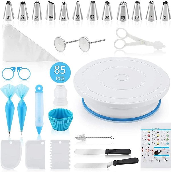 Amazon.com: Docgrit Cake Decorating kit- 85PCs Cake Decoration Tools with a Non Slip Base Cake Turntable, 12 Numbered Cake Icing Tips & Guide and Other Cake Decorating Kit for Beginner: Home & Kitchen