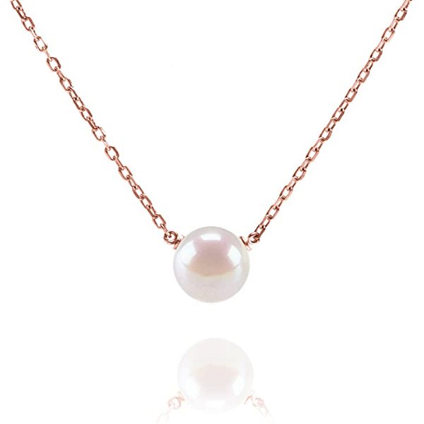 PAVOI Handpicked AAA+ Freshwater Cultured Single Pearl Necklace Pendant | Rose Gold Necklaces for Women