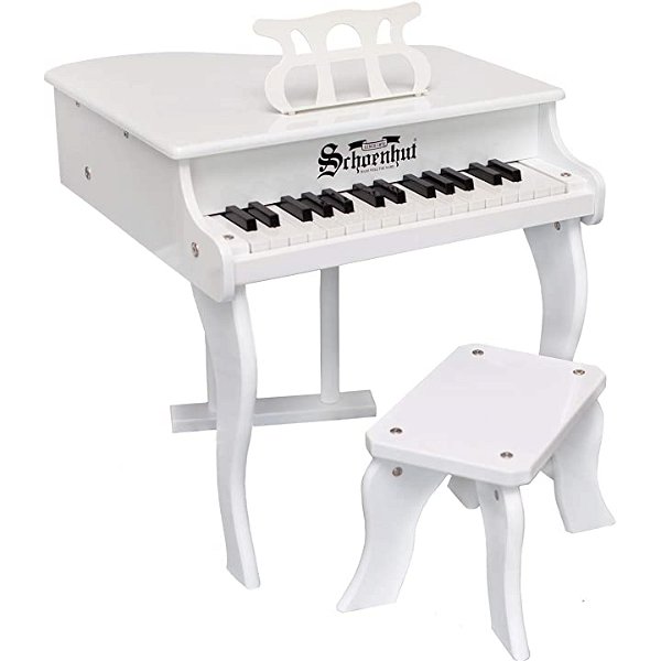 Schoenhut Fancy Baby Grand Piano - 30-Key Keyboard Piano with Bench - Kids Musical Instruments Promote Hand-Eye Coordination - Play and Learn White Piano for 3-12 Years Kids - Ideal Piano Toy for Gift
