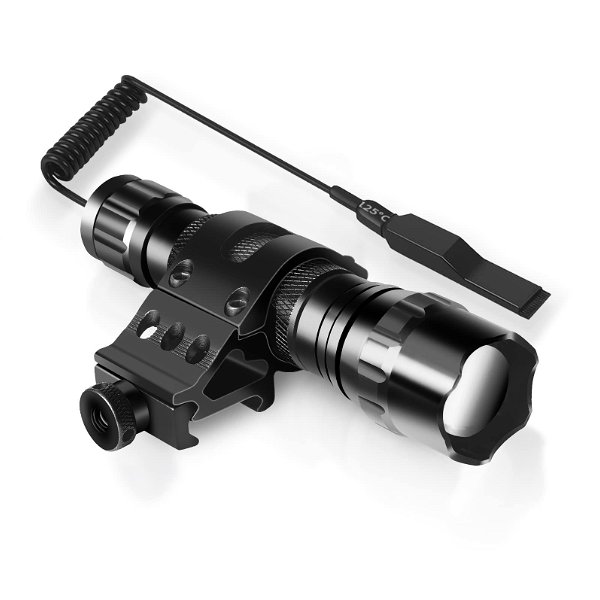 Tactical Flashlight with Pressure Switch, Zoomable 1200 Lumens LED Weapon Lights, Waterproof Rechargeable Rail Light, Offset Mount Included