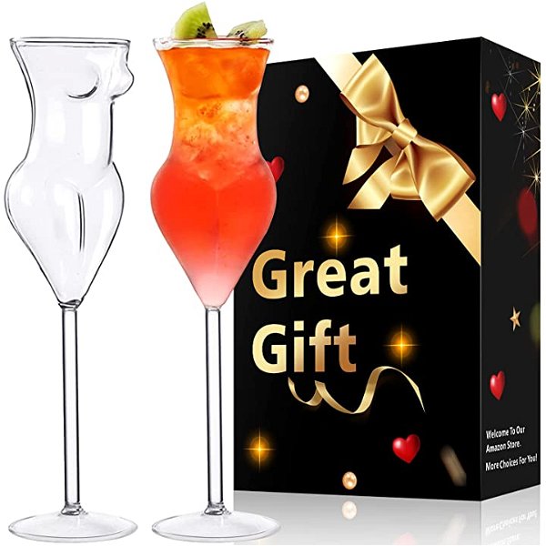 Wine Glass Cocktail Glass Set of 2, Cocktail Glass Beauty Shape Whiskey Wine Glasses with Gift Box, Champagne Goblet for Lady's Night Party Home Bar