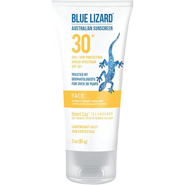 Blue Lizard Face Mineral-Based(Combining mineral and chemical UV protectors) Sunscreen with Hydrating Hyaluronic Acid SPF 30+ UVA/UVB Protection, 3 oz