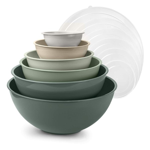 COOK WITH COLOR Mixing Bowls with Lids - 12 Piece Plastic Nesting Bowls Set includes 6 Prep Bowls and 6 Lids, Microwave Safe Mixing Bowl Set (Green)