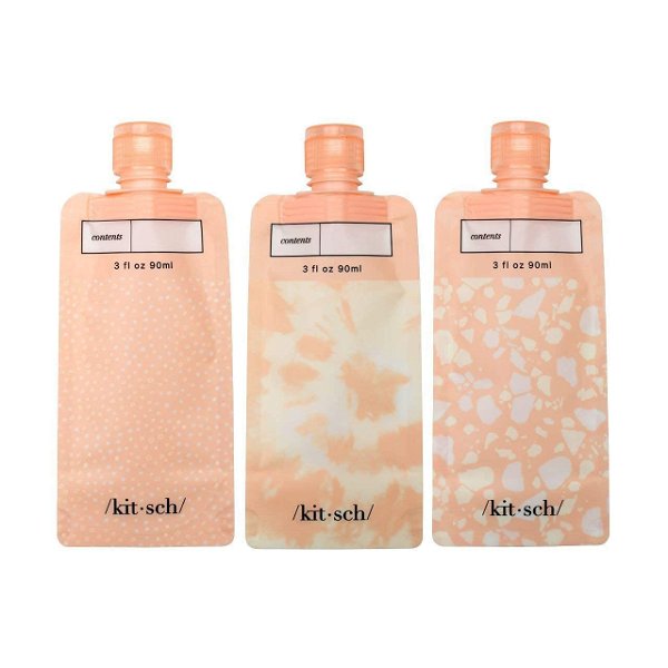 Kitsch Refillable Flat Pouch Travel Bottles Set, Leak-Proof Travel Bottles for Toiletries, TSA-Approved Travel Size Toiletries Containers, 3oz Reusable Travel Bottles for Shampoo, Conditioner and More Pack of 3 Blush