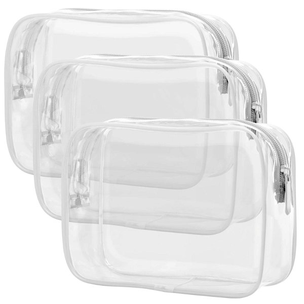 Clear Toiletry Bag, Packism 3 Pack TSA Approved Toiletry Bag Quart Size Bag, Travel Makeup Cosmetic Bag for Women Men, Carry on Airport Airline Compliant Bag White-White-White 3 Pack