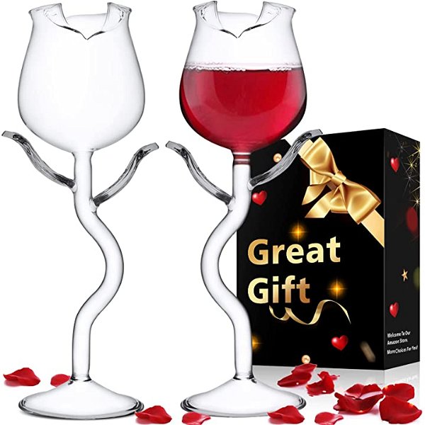 Rose Cocktail Glass Wine Goblet Glasses Flower Drinkware Set of 2, Crystal Champagne Flutes Classy Red Wine Glass, Ideal Gifts for Housewarming, Wedding, Birthday Celebrations - CG01 (Set of 2)