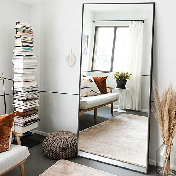 NeuType 71"x34" Large Mirror Full Length Mirror Aluminum Alloy Frame Floor Mirror Wall-Mounted Mirror for Living Room, Bedroom, Hanging or Leaning Against Wall, Black