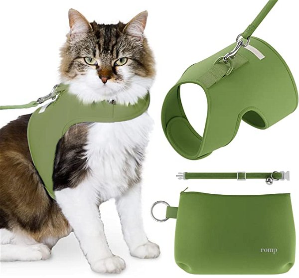 Amazon.com : Cat Harness, Collar & Leash Set - Escape Proof Adjustable Choke Free Velcro Harness Vest for Walking Cats & Kittens (Matcha Green, Large) : Pet Supplies
