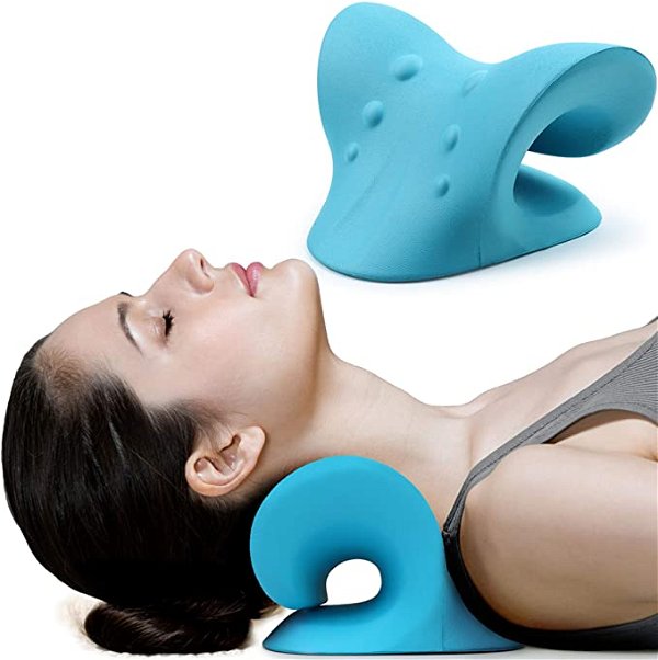 Neck and Shoulder Relaxer, Cervical Traction Device for TMJ Pain Relief and Cervical Spine Alignment, Chiropractic Pillow Neck Stretcher(Blue) : Health & Household