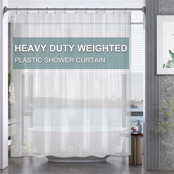 AmazerBath Plastic Shower Curtain Liner, 72 x 72 Inches EVA 8G Heavy Duty Clear Shower Curtain Liner, Waterproof Weighted Thick Bathroom Curtain with 3 Clear Weights and 12 Rustproof Grommet Holes Clear 72"W*72"H
