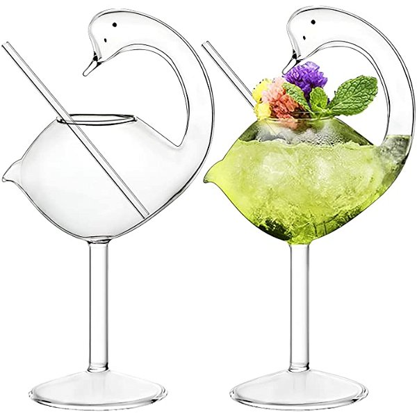 Cocktail Glass - Set of 2 Swan Glass 6oz Creative Drinking Glasses Wedding Gift for Juice, Martini, tequila, margarita