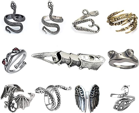 Amazon.com: 11 Pcs Vintage Frog Rings Cute Animal Open Ring Retro Snake Rings Set Full Finger Ring Statement Biker Punk Rings for Women Girls Men (11pcs): Clothing, Shoes & Jewelry