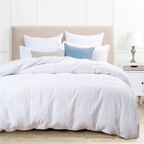 PHF 100% Cotton Duvet Cover Queen Size, Waffle Weave Duvet Cover Set for All Season, Pre-Washed Soft Decorative Textured Duvet Cover with Pillow Shams Bedding Collection, 90"x92", White Queen White