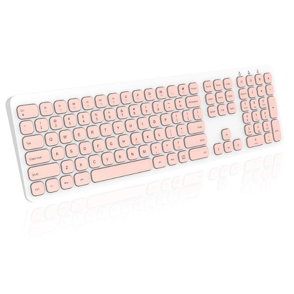 cimetech Wireless Keyboard, 2.4G Advanced Full Size Keyboard with Number Pad, Silent Ergonomic Keyboard and 110 Keys, for Laptop, Desktop, PC, Mac, Windows 10/8/7/XP, Battery Included (Pink)