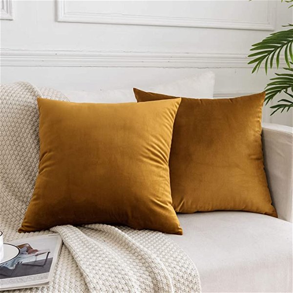 Amazon.com: JUSPURBET Mustard Yellow Velvet Throw Pillow Covers 18x18 Set of 2 for Sofa Couch Bed,Decorative Soft Solid Cushion Cases : Home & Kitchen