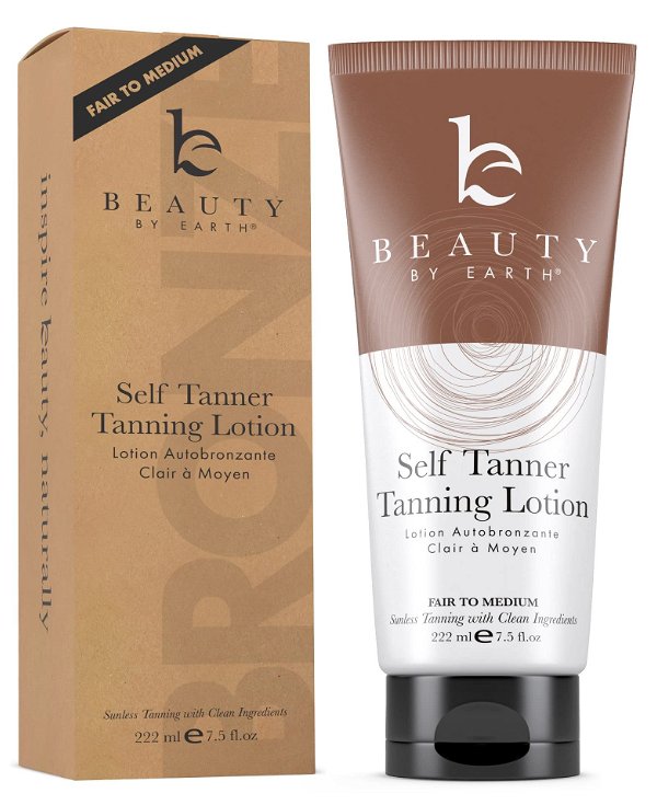 Beauty by Earth Self Tanner Tanning Lotion - Fair to Medium Fake Tan Self Tanning Lotion for Body, Gradual Tanning Lotion Self Tanner for Natural Looking Self Tan, Sunless Tanner Tan Lotion