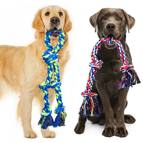 Feeko Dog Rope Toys for Large and Medium Aggressive Chewers, 2 Pack Heavy Duty XL Dog Rope Toy for Large Breed, Indestructible Dog Chew Toys, Tug of War Dog Toy, 100% Cotton Teeth Cleaning