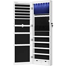 Amazon.com: SONGMICS 6 LEDs Mirror Jewelry Cabinet, 47.2"H Lockable Wall/Door Mounted Jewelry Armoire Organizer with Mirror, 2 Drawers, White UJJC93W : Clothing, Shoes & Jewelry