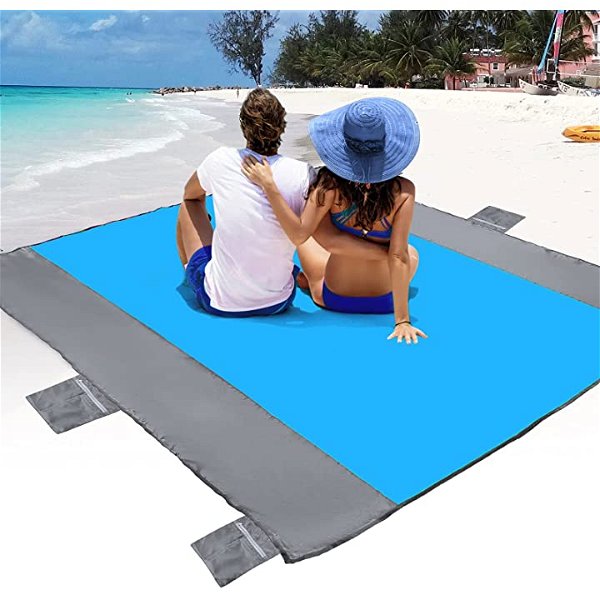 POPCHOSE Beach Blanket, Beach Blanket Waterproof Sandproof, Extra Large Sandproof Beach Blanket for 4-7 Adults, Waterproof Picnic Blanket with 6 Stakes, Beach Accessories for Travel, Camping, Hiking