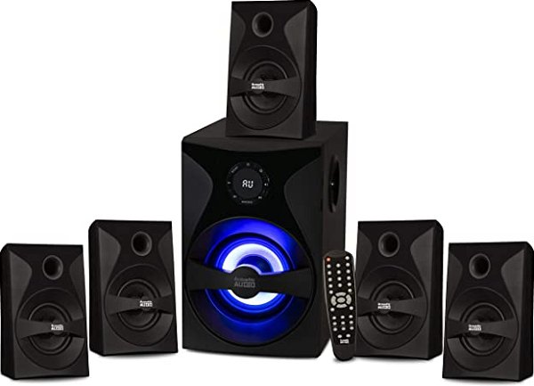 Amazon.com: Acoustic Audio by Goldwood Bluetooth 5.1 Surround Sound System with LED Light Display, FM Tuner, USB and SD Card Inputs - 6-Piece Home Theater Speaker Set, Includes Remote Control - AA5400 Black : Electronics