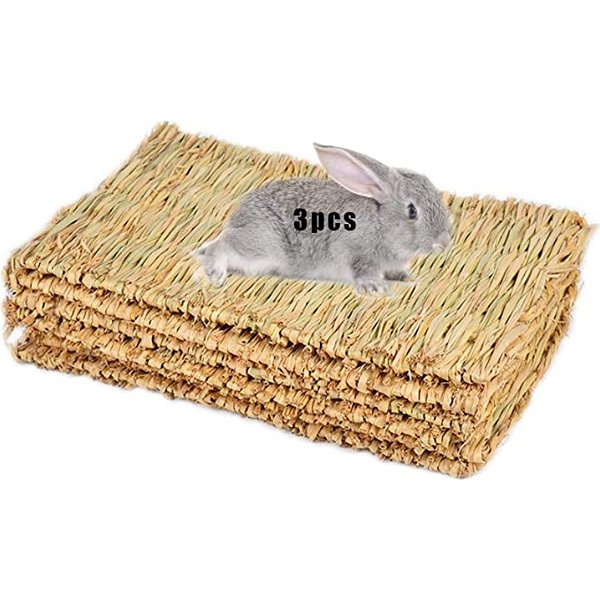Grass Mat Woven Bed Mat for Small Animal Bunny Bedding Nest Chew Toy Bed Play Toy for Guinea Pig Parrot Rabbit Bunny Hamster Rat(Pack of 3) (3 Grass mats)