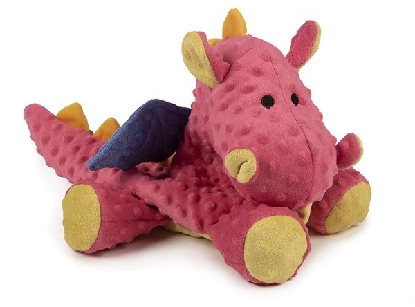 goDog Dragons Squeaky Plush Dog Toy, Chew Guard Technology - Coral, Extra Large