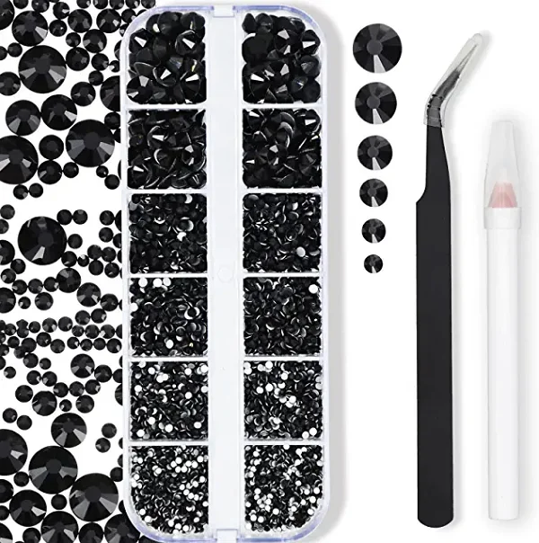 Amazon.com: Nail Art Rhinestones Kit, 2040 Pieces Nail Gems Flat Back Rhinestones Round Gems Set, 6 Sizes (1.7-6.4 mm) Black Rhinestones for Nails Crafts/DIY Crafts/Face/Clothes, with Tweezer and Picking Pen : Beauty & Personal Care