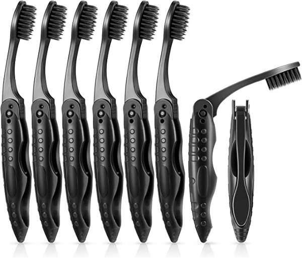 8 Packs Black Travel Folding Toothbrush Portable Charcoal Toothbrush with Soft Medium Bristles for Camping : Amazon.co.uk: Health & Personal Care