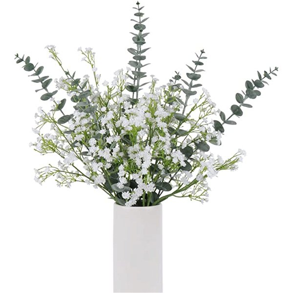 DEEMEI Artificial Eucalyptus Leaves Stems and Baby Breath Bouquet 18pcs Faux Greenery and Gypsophila Artificial Flowers Real Touch for Wedding Centerpiece Home Decor