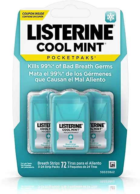 Amazon.com: Listerine Cool Mint Pocketpaks Breath Strips Kills Bad Breath Germs, 24-Strip Pack, 3 Pack