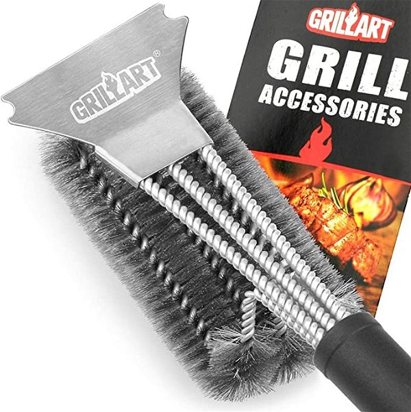 Amazon.com : GRILLART Grill Brush and Scraper BBQ Brush for Grill, Safe 18" Stainless Steel Woven Wire 3 in 1 Bristles Grill Cleaning Brush, BR-4516 : Patio, Lawn & Garden