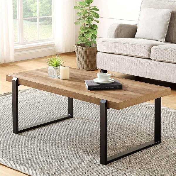 FOLUBAN Rustic Coffee Table,Wood and Metal Industrial Cocktail Table for Living Room, 47 Inch Oak 47.2 Inch