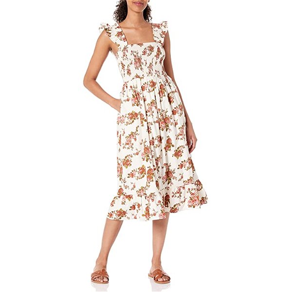 The Drop Women's Kimi Ruffled Shoulder Smocked Midi Dress, Rosette Floral, M