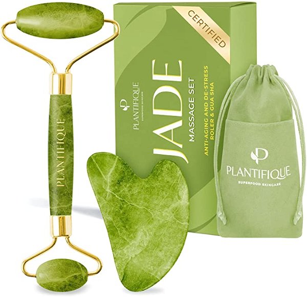 Amazon.com: Original Jade Roller for Face and Gua Sha Set by PLANTIFIQUE - Real Jade Stone - Face Roller with Gua Sha Stone - Face Massager for Eyes, Neck, Rejuvenates Skin and Diminishes Double Chin & Wrinkles : Beauty & Personal Care